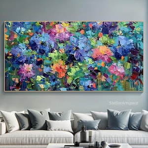 Vibrant Abstract Impasto Painting on Canvas Multicolored Textured Wall Art Luxurious Modern Expressionist Palette Knife Living Room Wall Art