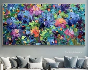 Vibrant Abstract Impasto Painting on Canvas Multicolored Textured Wall Art Luxurious Modern Expressionist Palette Knife Living Room Wall Art