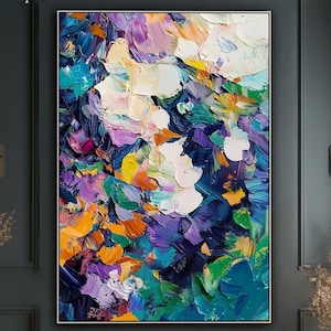 Vibrant Abstract Impasto Painting on Canvas Multicolored Textured Wall Art Luxurious Modern Expressionist Palette Knife Living Room Wall Art
