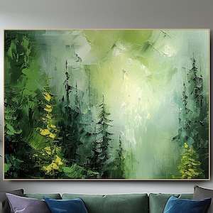 Original Green Forest Oil Painting on Canvas Impasto Tree Textured Wall ...