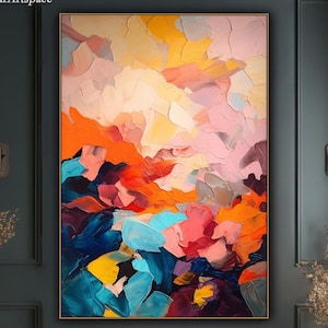 Abstract Floral Canvas Art Elegant Impressionist Pink and Crimson Blossoms Flower Painting on Canvas Contemporary Luxurious Tons Decor