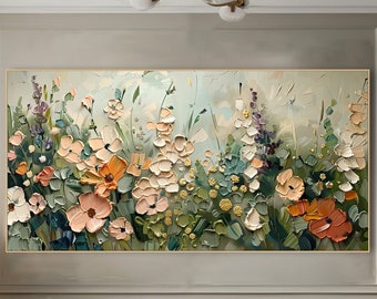 Verträumte Blüten Art Neutrale Töne Blumenmalerei auf Leinwand Pastellblumen-Segeltuchkunst Luxuriöses Gemälde Schwere Impasto-Kunst Ruhige Schlafzimmerkunst