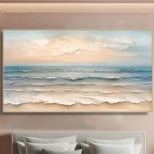 Abstract Ocean Waves Painting on Canvas Hand-Painted Coastal Textured Canvas Art Large Beach Wall Decor Custom Seascape Art Framed Wave Art