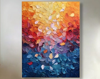 Abstract Textured Wall Art 3D Impasto Painting On Canvas Colorful Gradient Art Vibrant Palette Knife Painting Large Living Room Wall Art