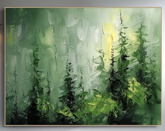 Original Green Forest Oil Painting on Canvas Impasto Tree Textured Wall Art Statement Living Room Decor Designer Art Choice Unique Wall Art