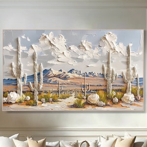 Cactus in Desert Painting on Canvas Impasto Textured Painting Designer Serene Canvas Art Choice Minimalist Living Room Art Contemporary Art
