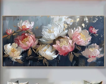 Abstract Floral Canvas Art Elegant Impressionist Cream Pink Blossoms  Flower Painting on Canvas Contemporary Luxurious Neutral Tons Decor