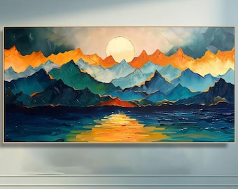 Original Oil Painting On Canvas Mountain Painting 3D Textured Wall Art Vibrant Sunrise Landscape Canvas Art Extra Large Living Room Wall Art