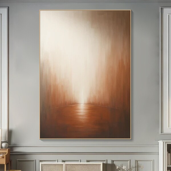 Original Abstract Painting on Canvas, Calming Brown and Cream Abstract Art, Modern Neutral Toned Canvas, Ethereal Glow Living Room Wall Art