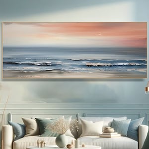 Coastal Sunrise Seascape Oil Painting Canvas Wall Art Beach Ocean Wave Artwork Modern Home Decor Minimalist Living Room Art Contemporary Art