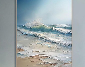 Blue Ocean Wave Painting on Canvas Impasto Textured Painting Designer Serene Canvas Art Minimalist Living Room Art Contemporary Art