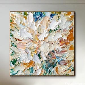 3D Large Abstract Oil Painting On Canvas Palette Knife Flower Textured Wall Art Modern Original Living Room Wall Art Colorful Inspired Decor