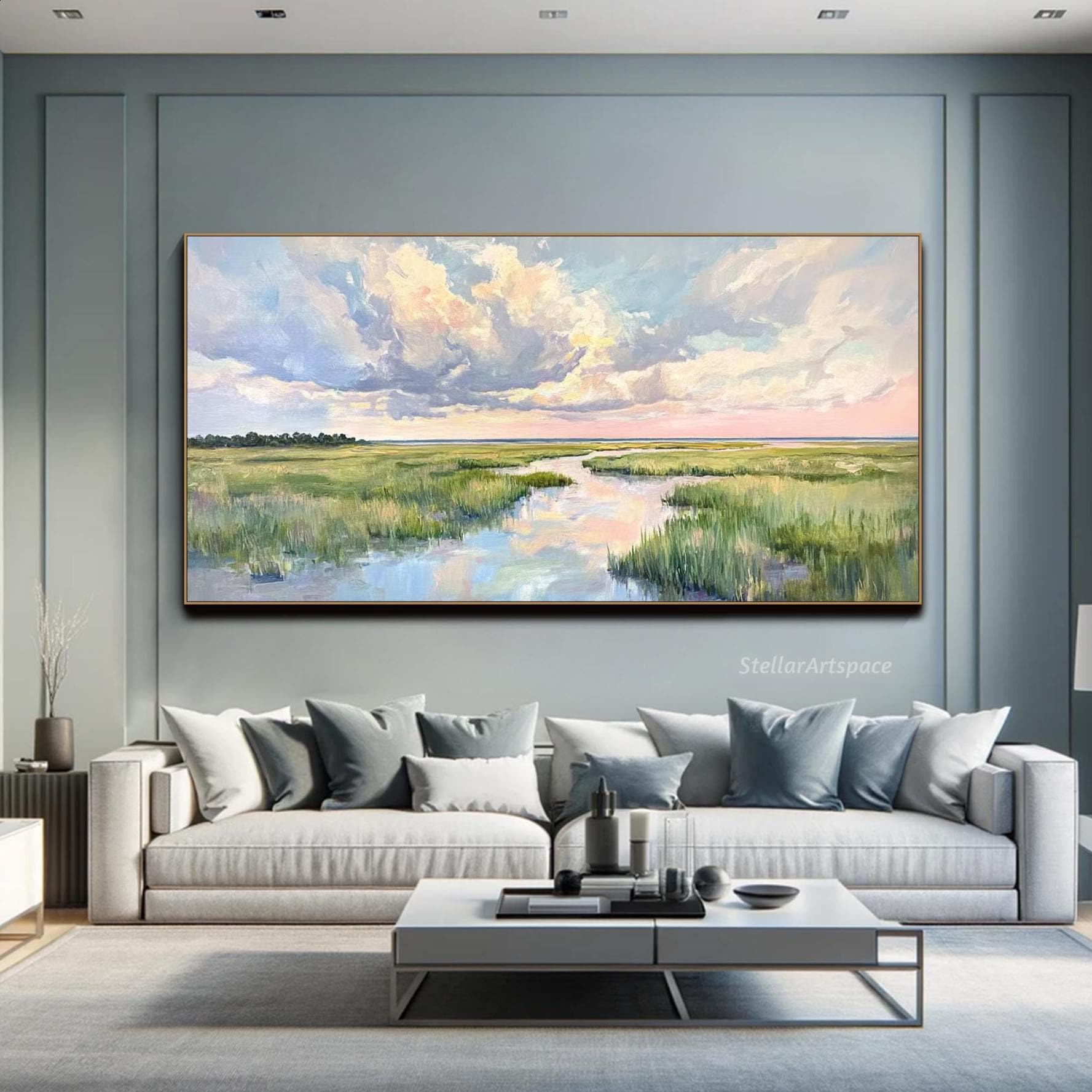 Large Horizontal Abstract River Texture Wall Art Painting on Canvas ...