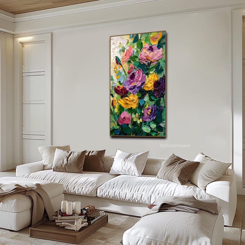 Palette Knife 3D Pink Purple Roses Modern Texture Wall Art Original ...