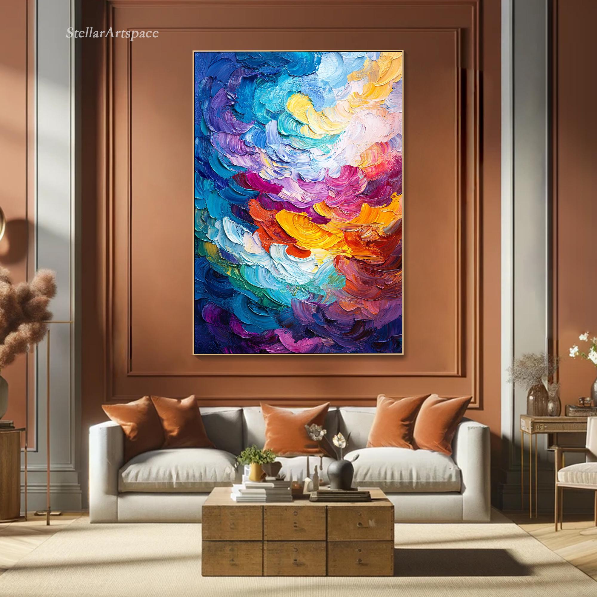 3D Abstract Oil Painting: Rainbow Impasto Texture on Canvas - Etsy