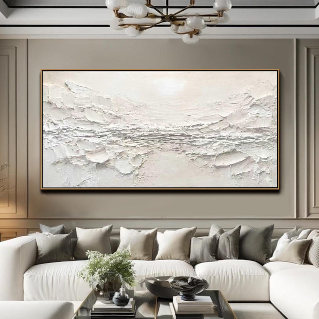 Large White Abstract Textured Wall Art 3D Neutral Minimalist Oil ...