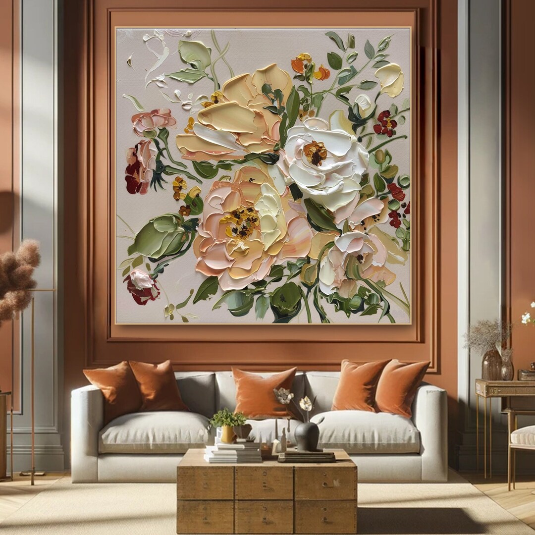 Textured Floral Painting on Canvas: Modern Abstract Flower Wall Art - Etsy