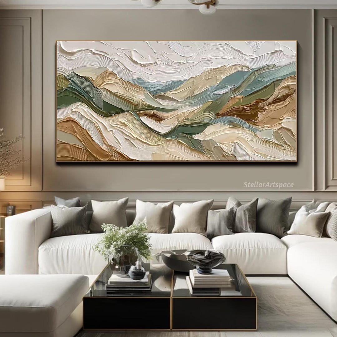 Original Neutral Abstract Landscape Oil Painting on Canvas Modern Earth ...