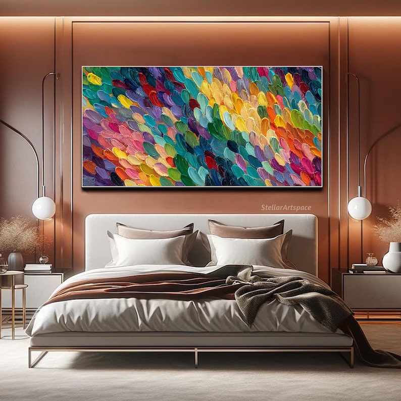 Colorful Abstract Oil Painting on Canvas Large Horizontal Textured Wall ...