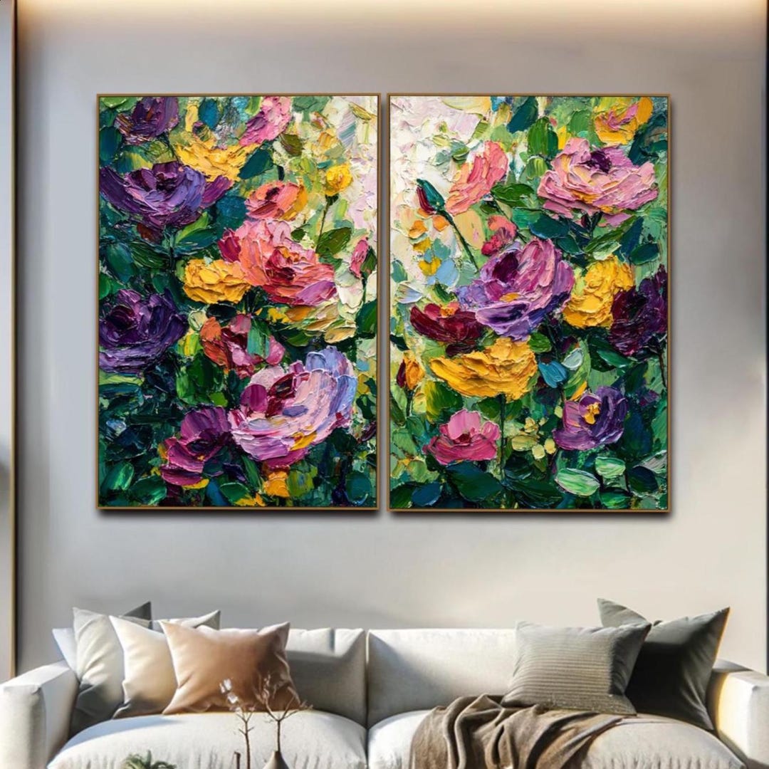Palette Knife 3D Pink Purple Roses Modern Texture Wall Art Original ...