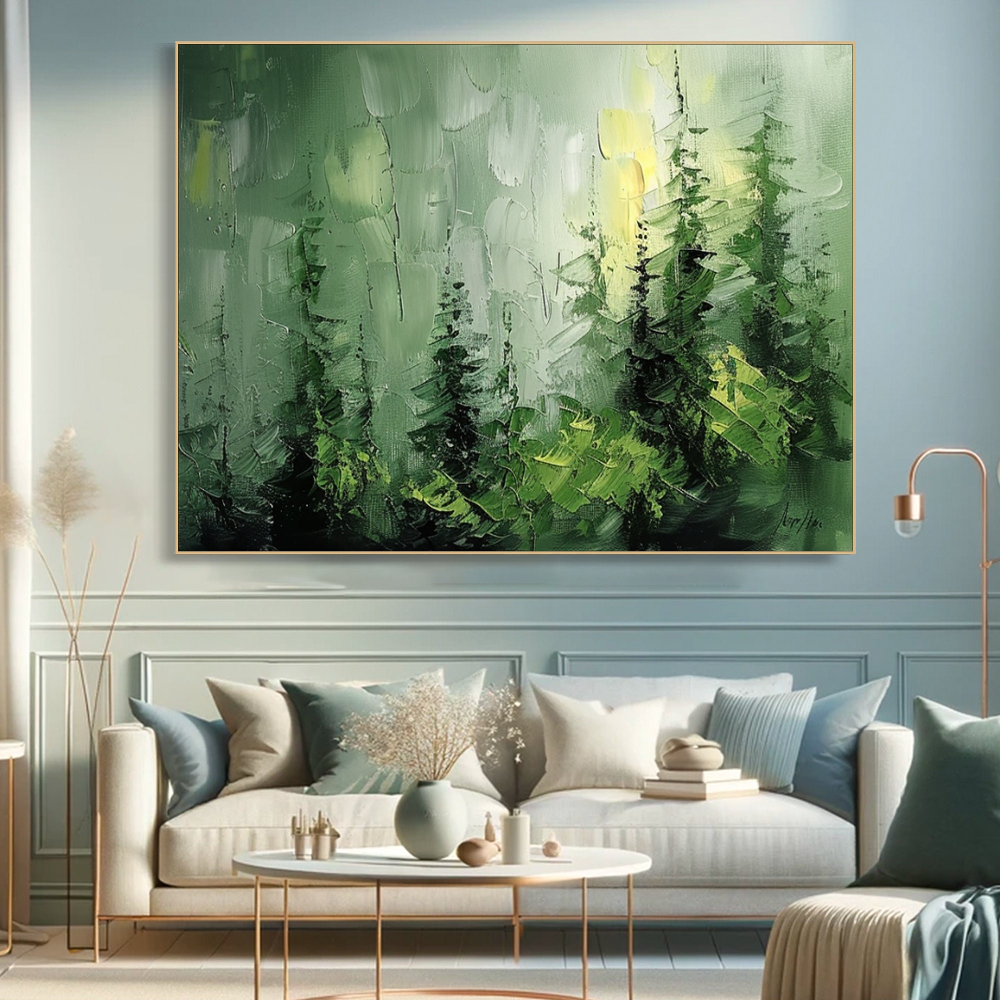 Original Green Forest Oil Painting on Canvas Impasto Tree Textured Wall ...