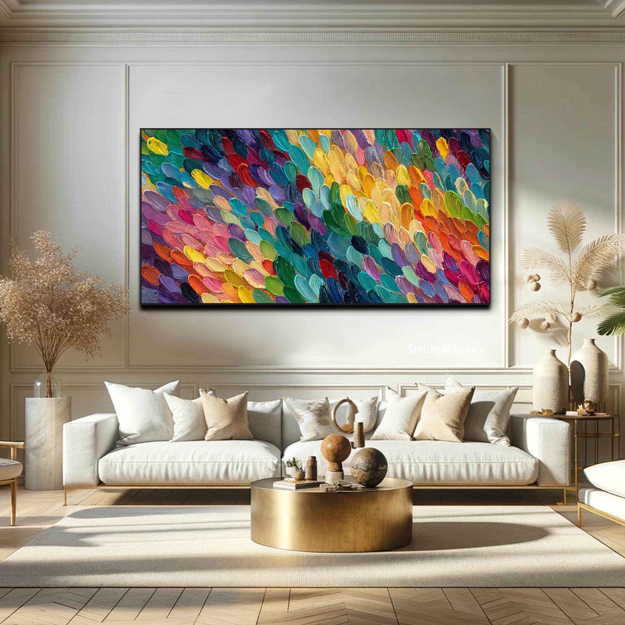 Colorful Abstract Oil Painting on Canvas Large Horizontal Textured Wall ...