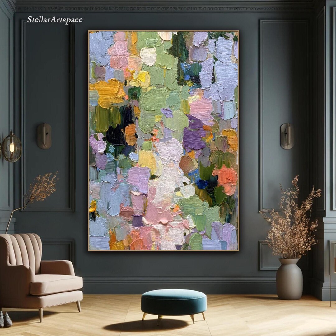 Textured Abstract Impasto Oil Painting: Beige & Blue Modern Canvas Art ...