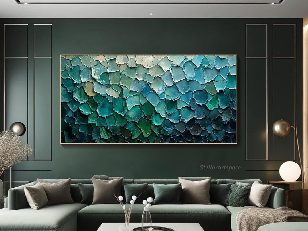 3D Texture Wall Art Original Green Splash Abstract Oil Painting on ...