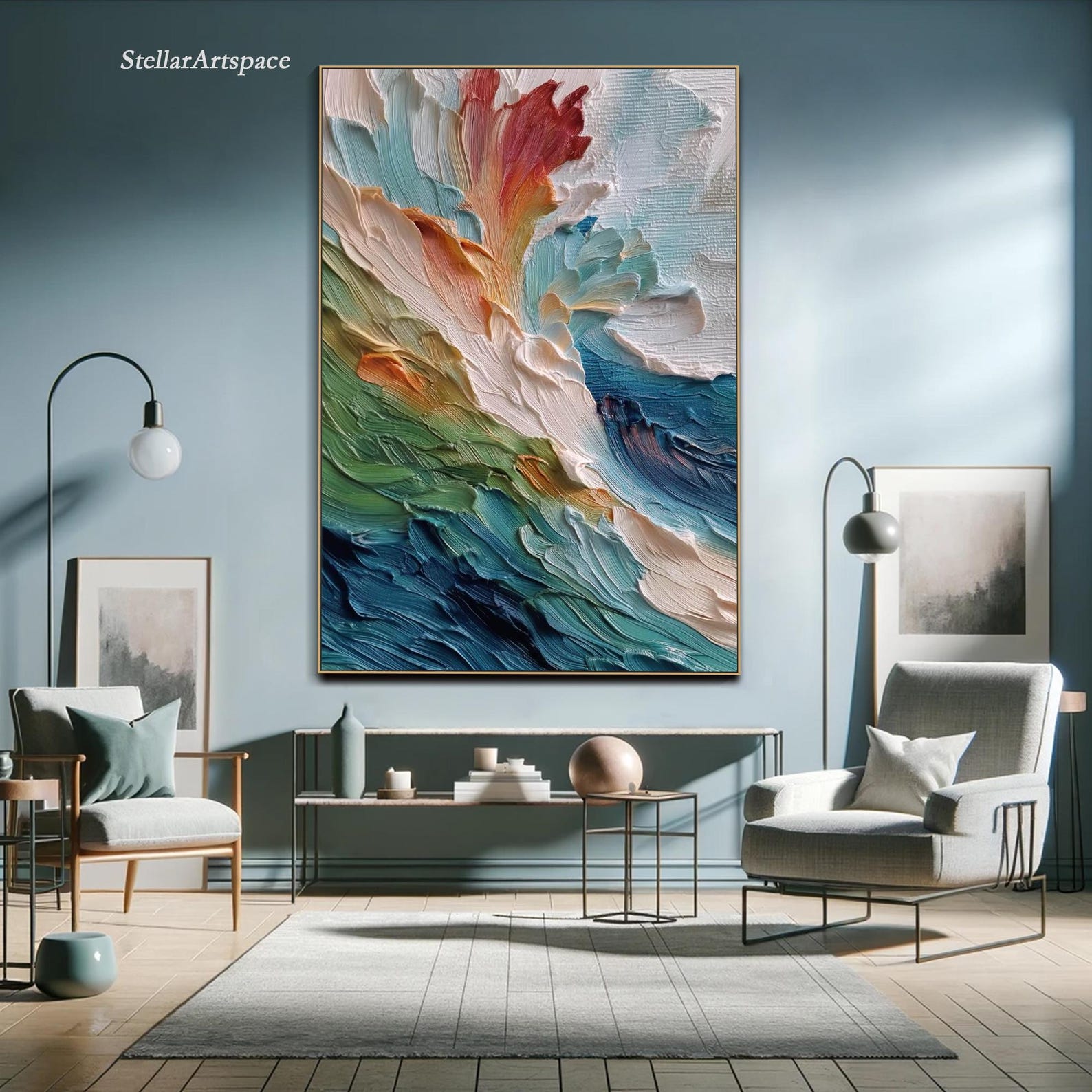 Textured Abstract Painting Ocean Wave Impasto Art Colorful Palette ...
