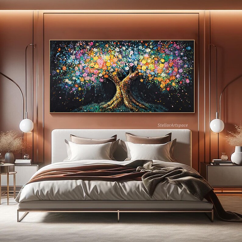 Original Floral Painting on Canvas 3D Colorful Flower Tree Textured