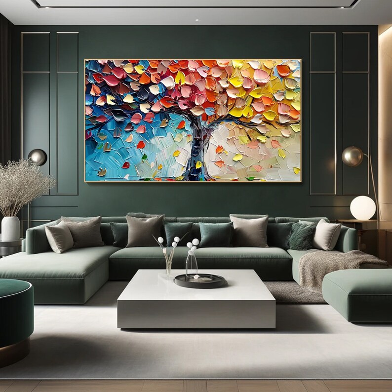 Original Colorful Tower Tree Painting on Canvas 3D Impasto Textured ...
