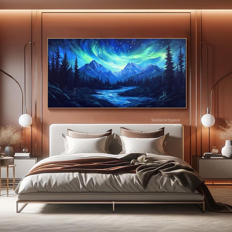 Northern Lights Landscape Painting on Canvas 3D Aurora Borealis Texture