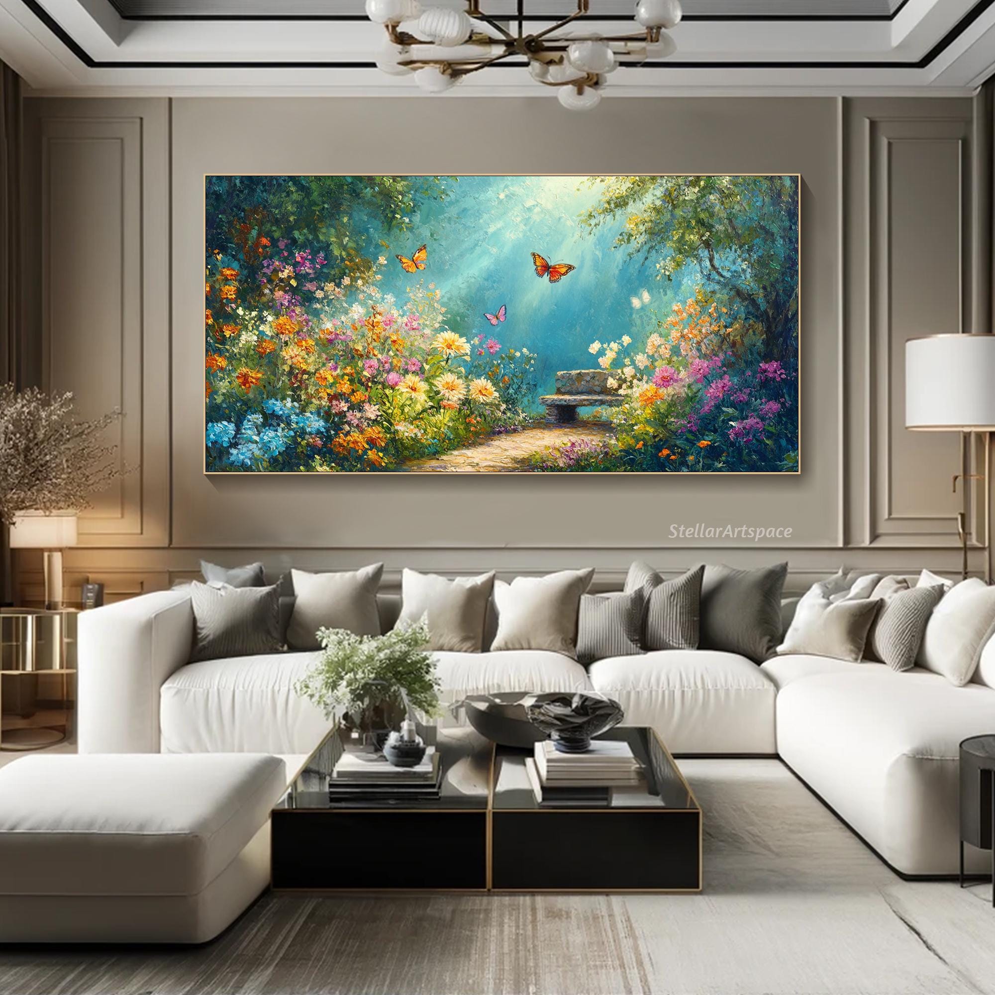 Butterfly Garden Painting on Canvas: 3D Floral Textured Wall Art - Etsy