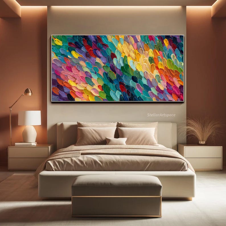 Colorful Abstract Oil Painting on Canvas Large Horizontal Textured Wall ...