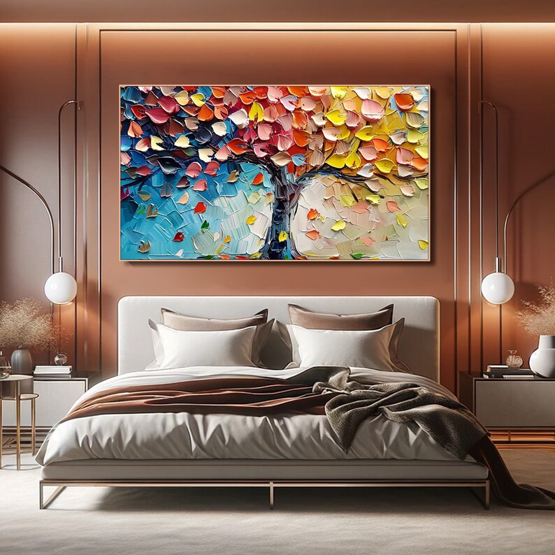 Original Colorful Tower Tree Painting on Canvas 3D Impasto Textured ...