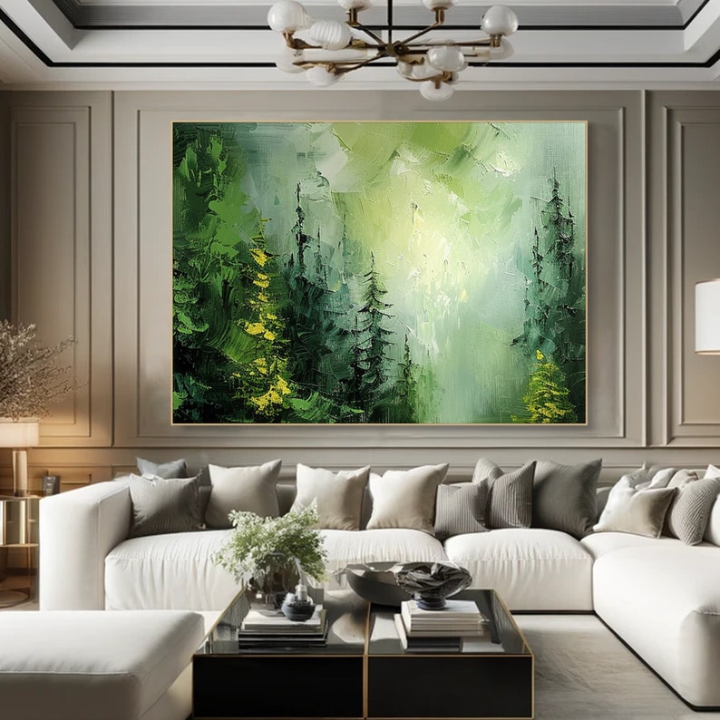Original Green Forest Oil Painting on Canvas Impasto Tree Textured Wall ...