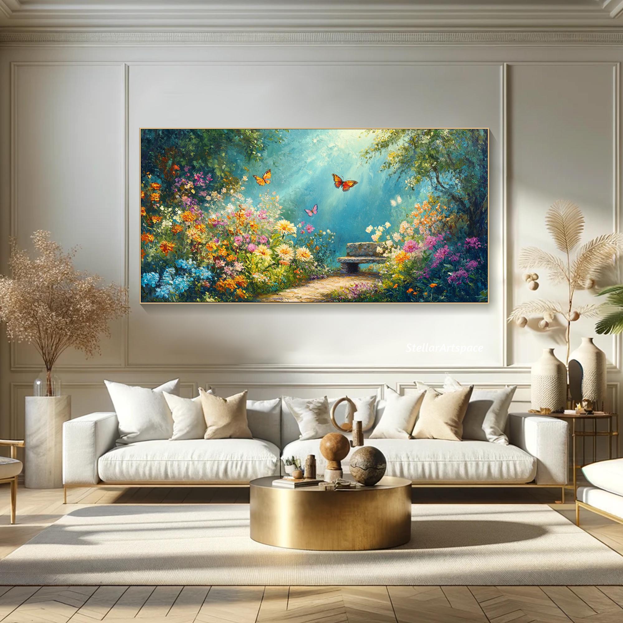 Butterfly Garden Painting on Canvas: 3D Floral Textured Wall Art - Etsy