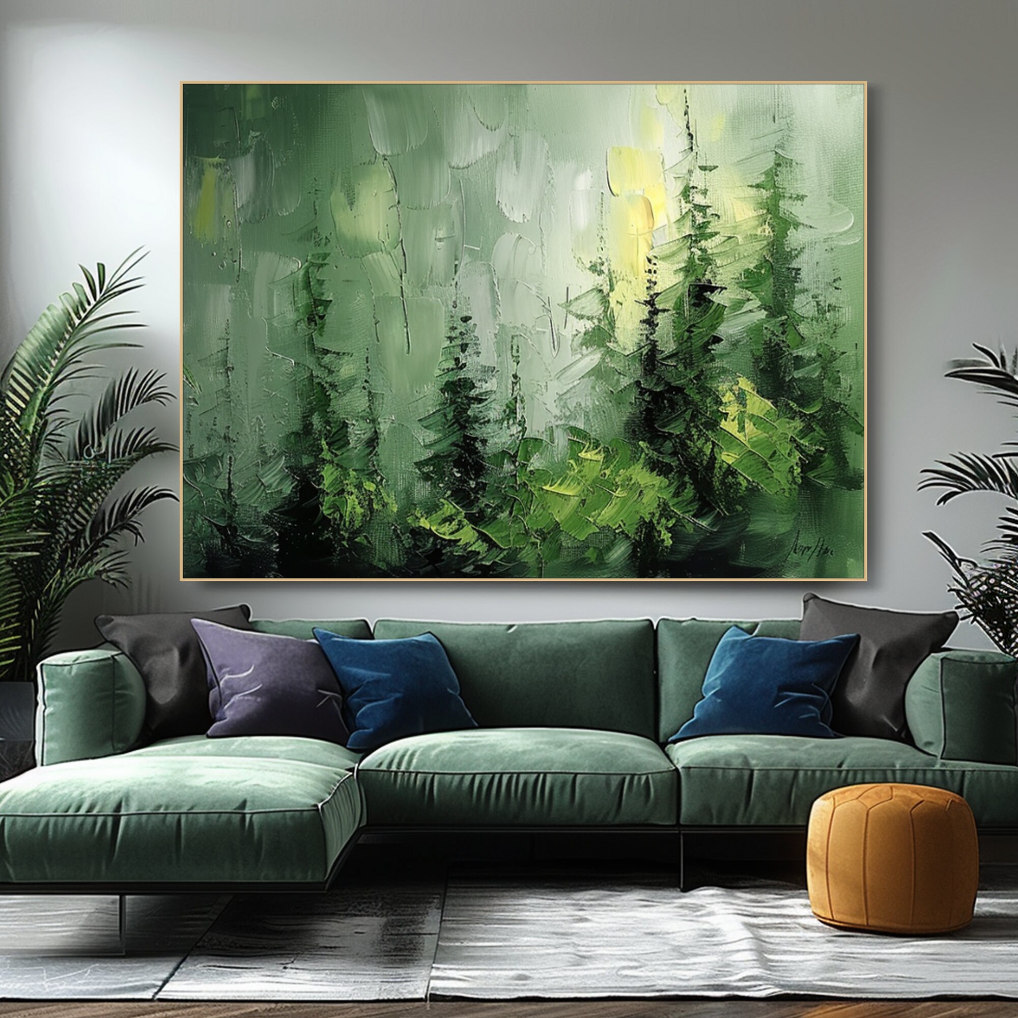 Original Green Forest Oil Painting on Canvas Impasto Tree Textured Wall ...