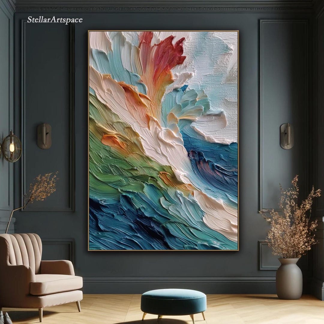 Textured Abstract Painting Ocean Wave Impasto Art Colorful Palette ...