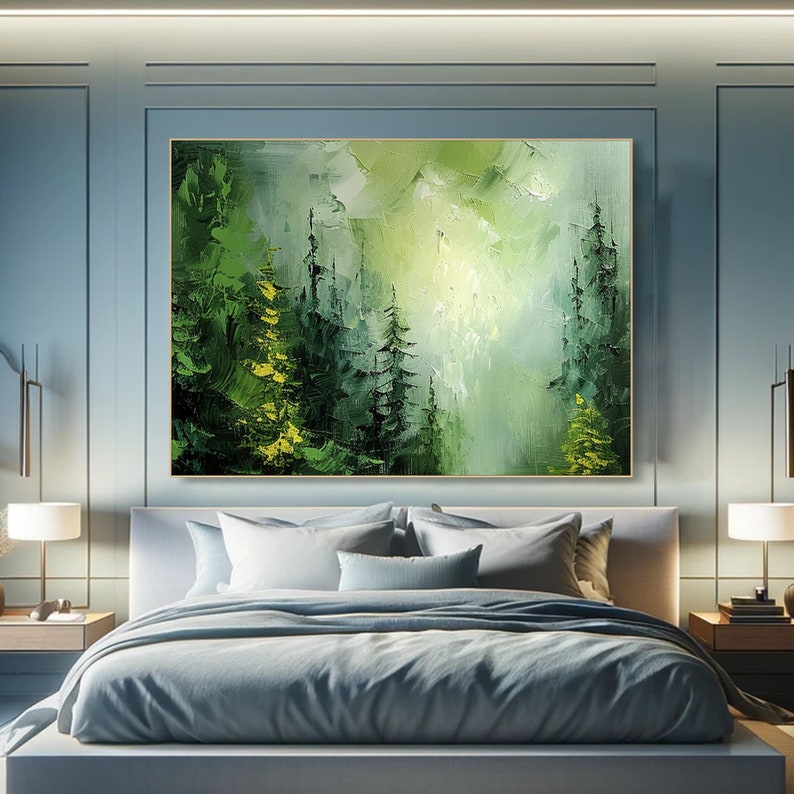 Original Green Forest Oil Painting on Canvas Impasto Tree Textured Wall ...