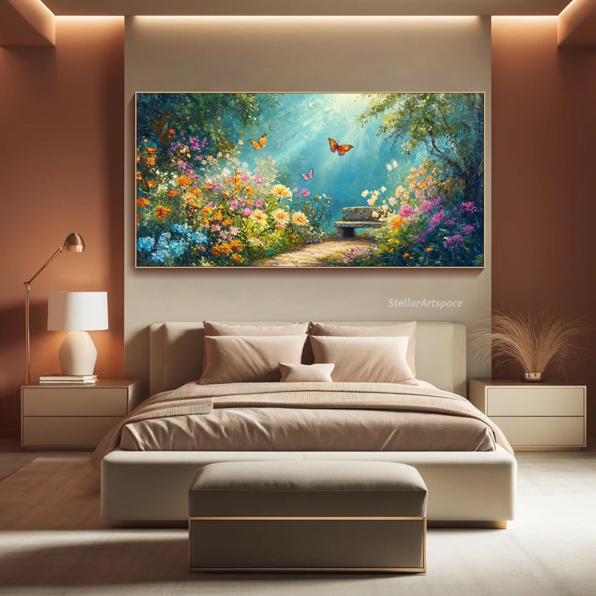 Butterfly Garden Painting on Canvas: 3D Floral Textured Wall Art - Etsy