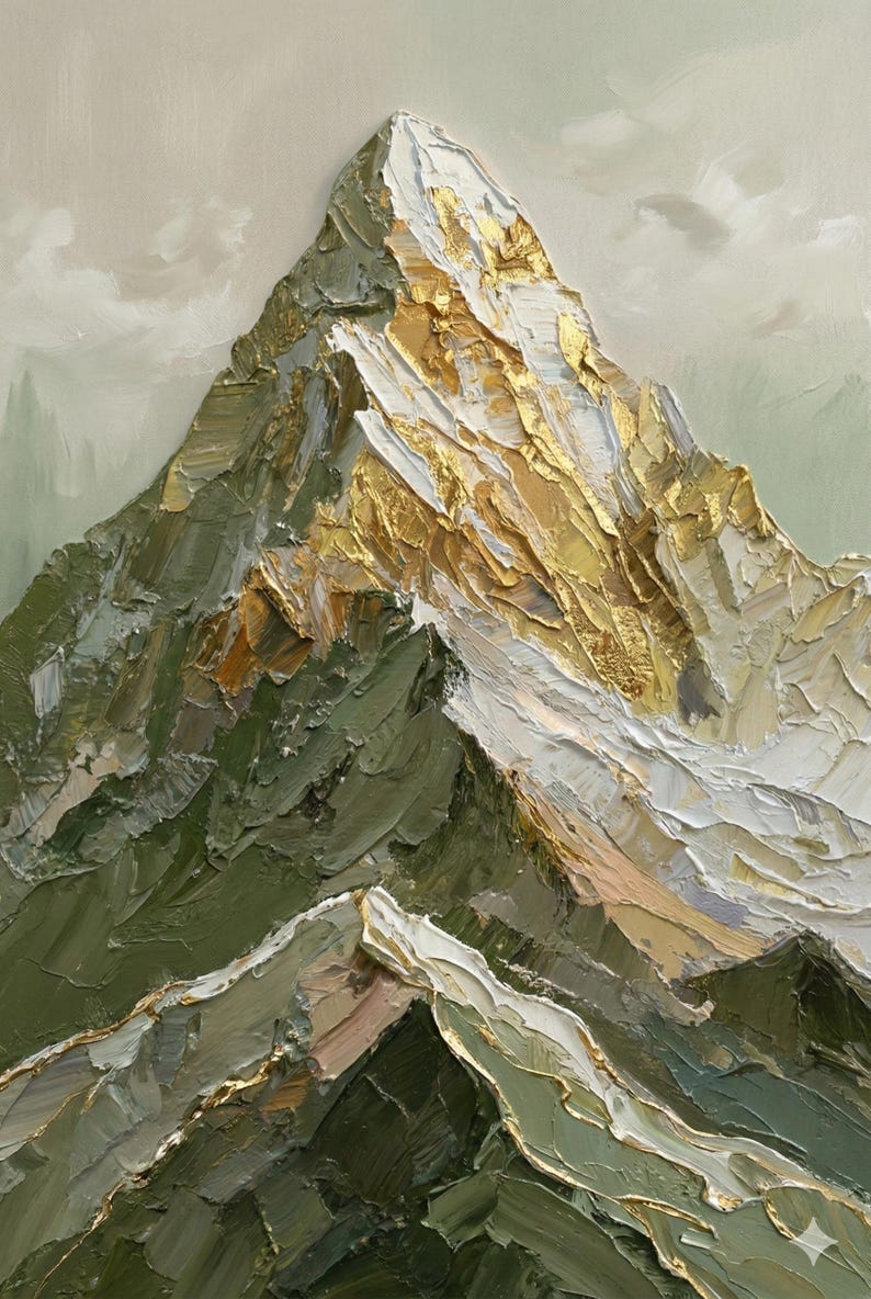 Sunlit Peak 3D Texture Wall Art Minimalist Alpine Painting on Canvas ...