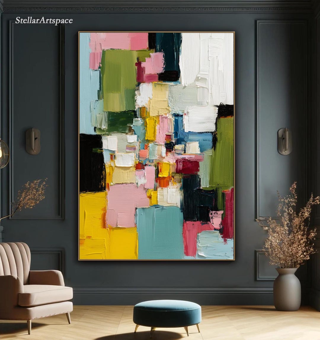 Color Block Abstract Oil Painting on Canvas Thick Texture Impasto Wall ...