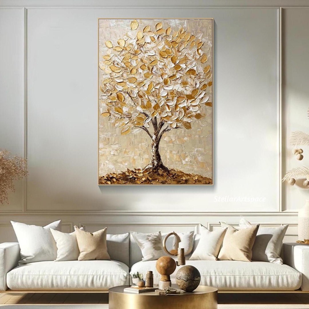 Gold Tree Painting on Canvas: 3D Textured Abstract Wall Art - Etsy