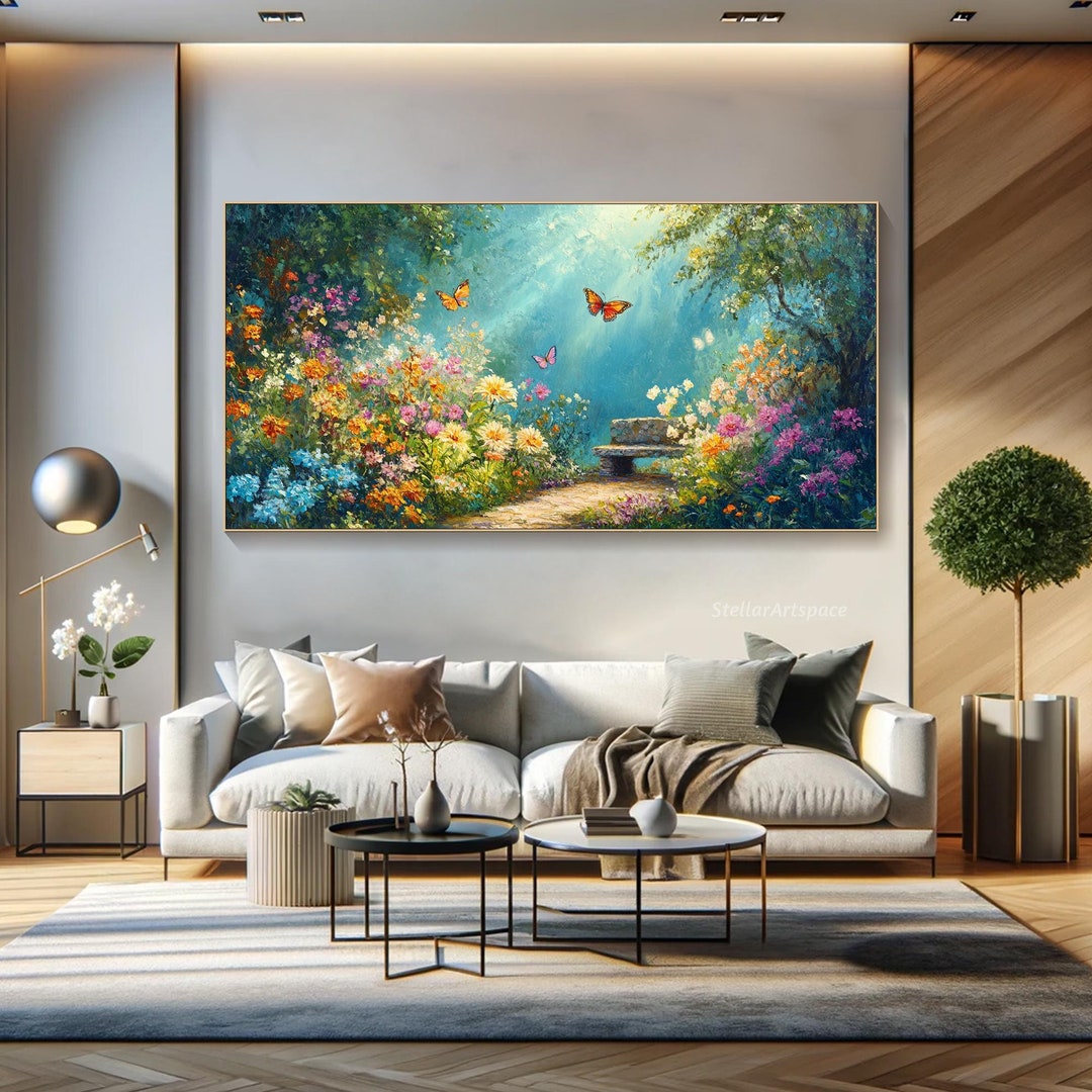 Butterfly Garden Painting on Canvas: 3D Floral Textured Wall Art - Etsy