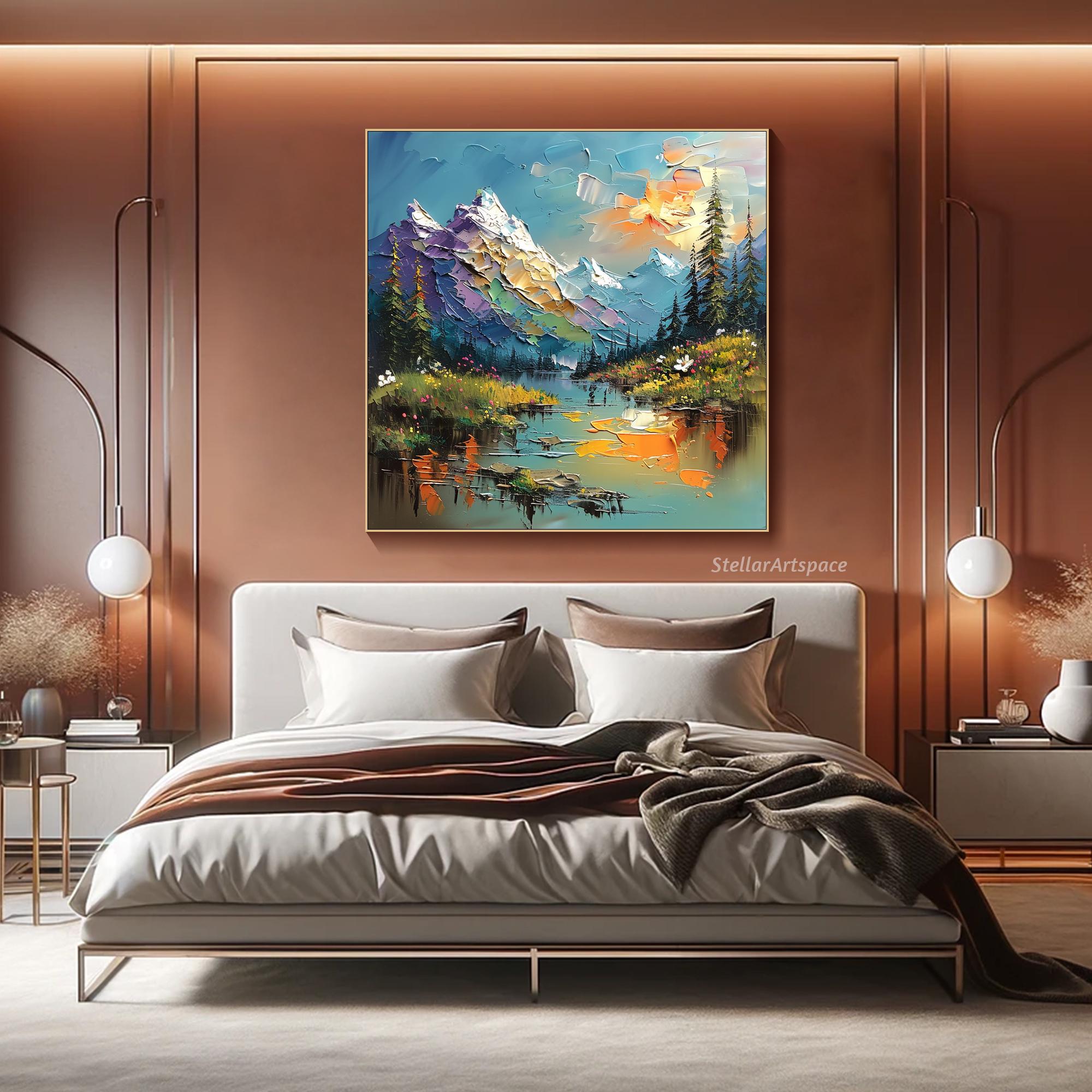 Textured Mountain Landscape Oil Painting: Abstract Nature Canvas Art - Etsy