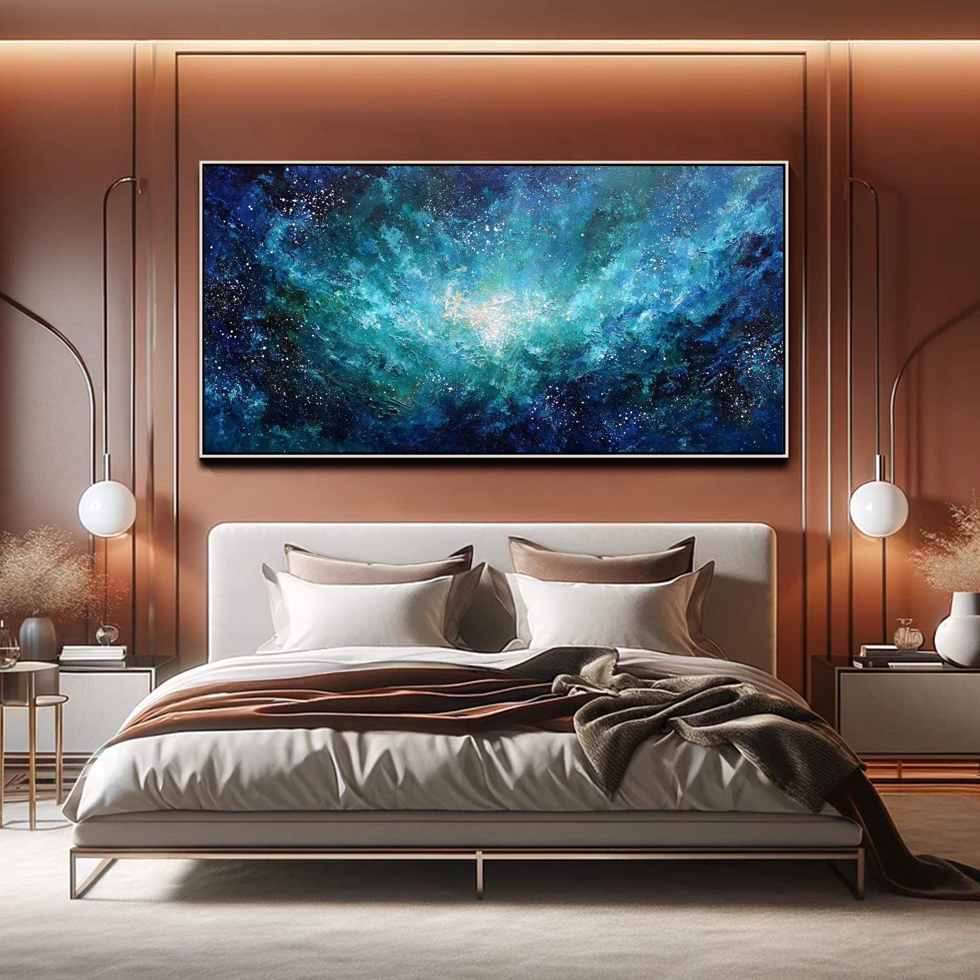 Cosmic Night Sky Textured Wall Art Original Blue Galaxy Oil Painting on ...