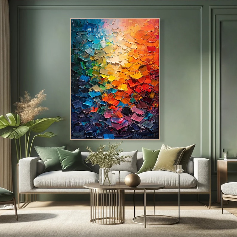 Vibrant Abstract Impasto Painting on Canvas Multicolored Textured Wall