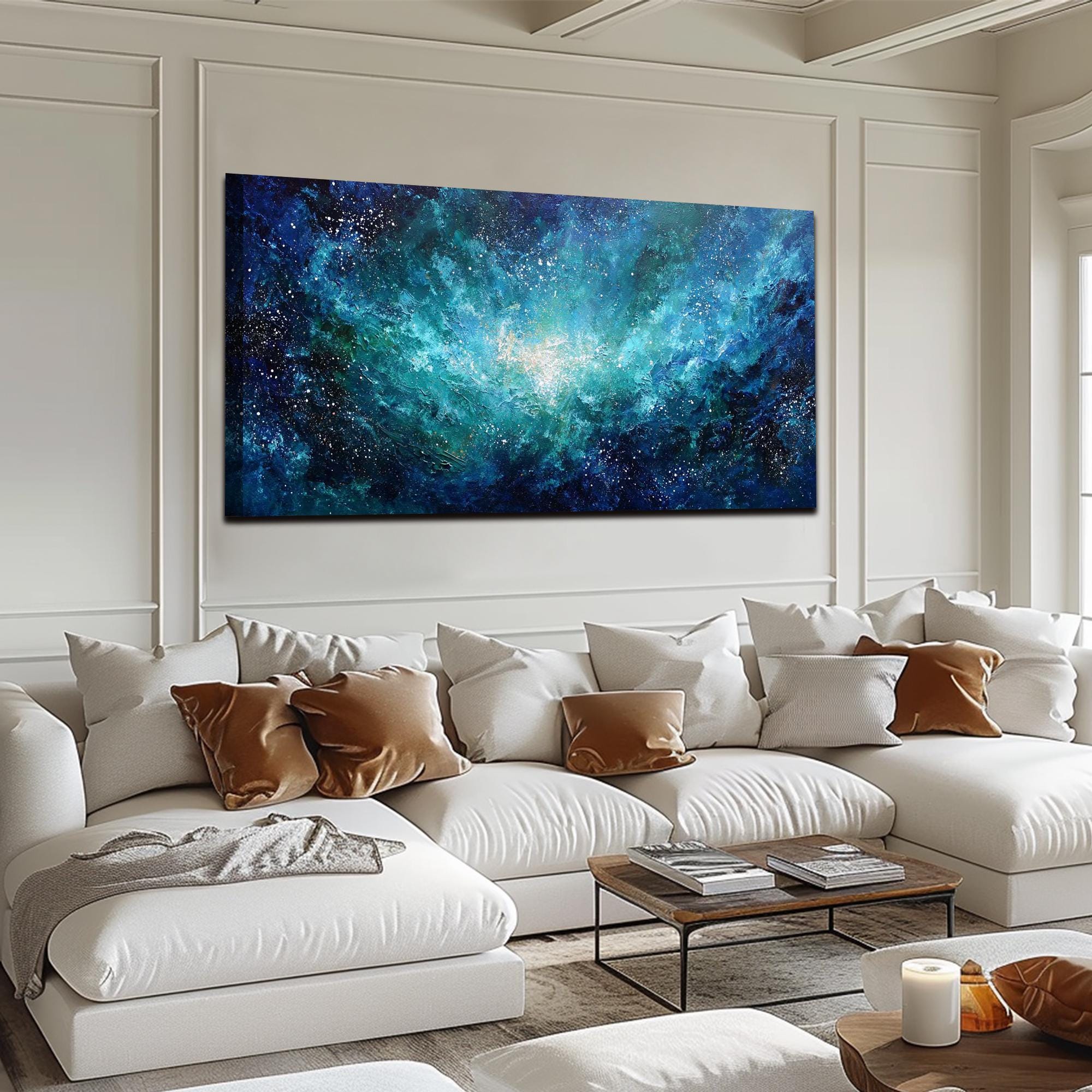 Cosmic Night Sky Textured Wall Art Original Blue Galaxy Oil Painting on ...