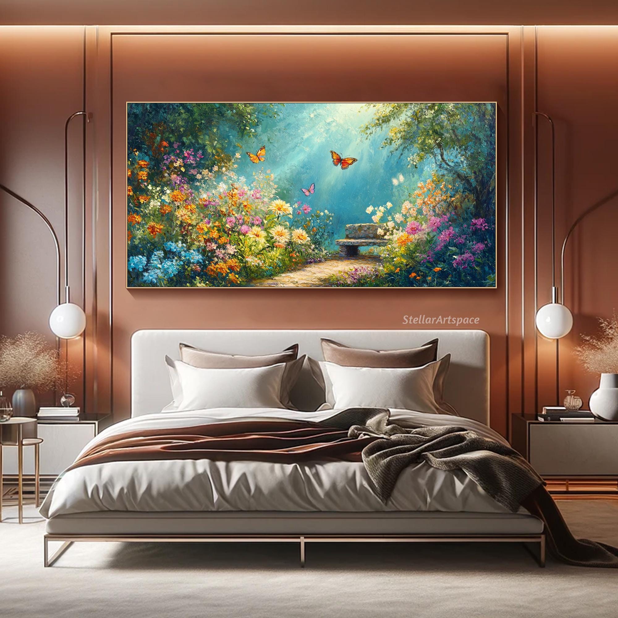 Butterfly Garden Painting on Canvas: 3D Floral Textured Wall Art - Etsy